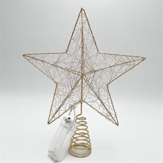 Guld topstjerne med LED-lys og champagnefarvede tråde