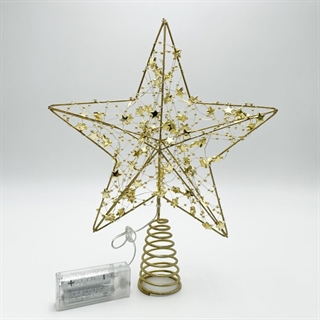 Guld topstjerne med lys og små stjerner og perler