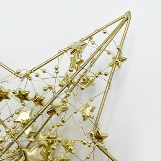 Guld topstjerne med lys og små stjerner og perler