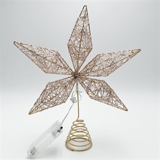 Guld topstjerne med lys og champagnefarvede tråde