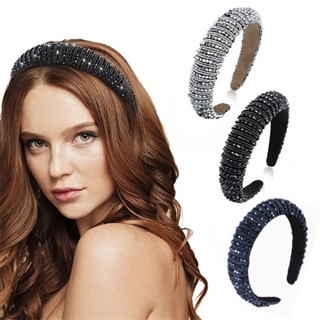 Hårbøjle med krystaler - Sort, sølv, blå