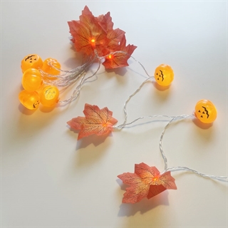 Halloween lyskæde med græskar og arhoneblade - 3 m 20 LED