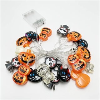 Halloween lyskæde med græskar, skeletter, katte og mumier - 3 m 20 lys