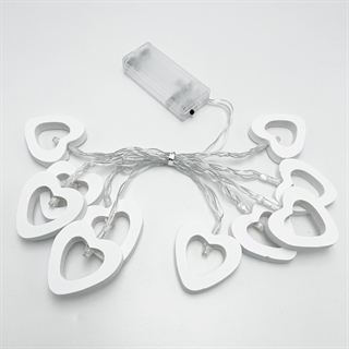 Hjerte LED lyskæde – batteridrevet – hvid