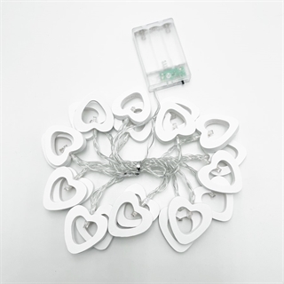 Hjerte LED lyskæde – batteridrevet – hvid