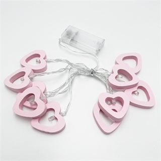 Hjerte LED lyskæde – batteridrevet – lyserød - 1,5 m