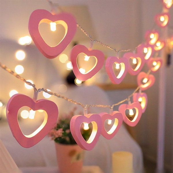 Hjerte LED lyskæde – batteridrevet – lyserød