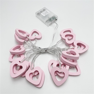 Hjerte LED lyskæde – batteridrevet – lyserød - 3 m