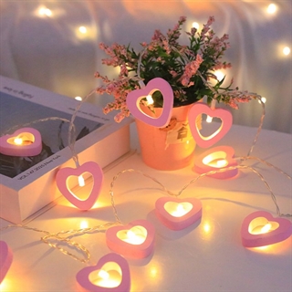 Hjerte LED lyskæde – batteridrevet – lyserød