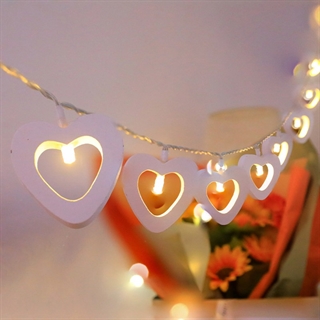 Hjerte LED lyskæde – batteridrevet – hvid