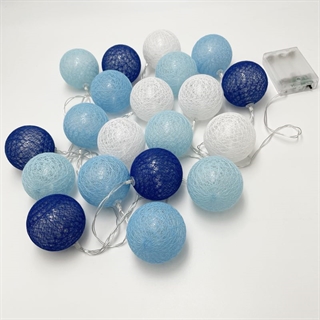 LED lyskæde med bomuldsbolde i blå nuancer –3 m