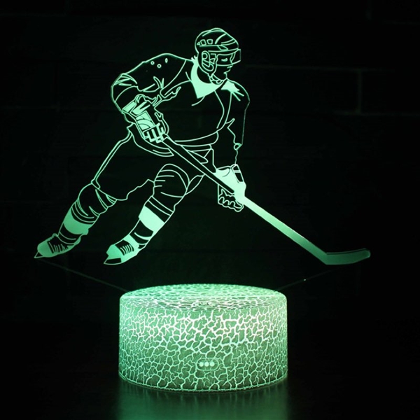 Ishockeyspiller 3D lampe med 16 lysfarver - dæmpbar