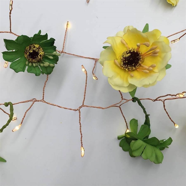 Istap lyskæde med grønne og gule blomster - 1 m, 2 m