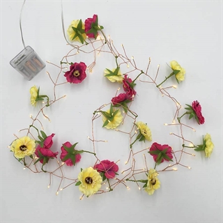 Istap lyskæde med røde og gule blomster - 100 lys