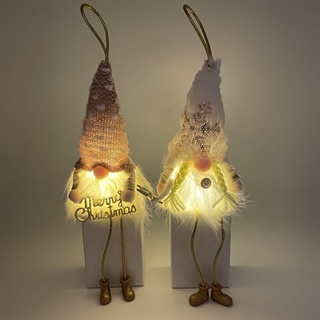 Julenisser med lys i maven - Mand og kvinde - H 28 cm