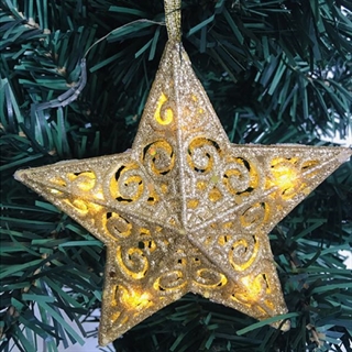 LED-julestjerne med glimmer til julepynt - guld