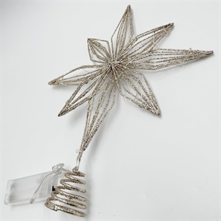 LED-topstjerne med glimmer til juletræ – champagnefarvet