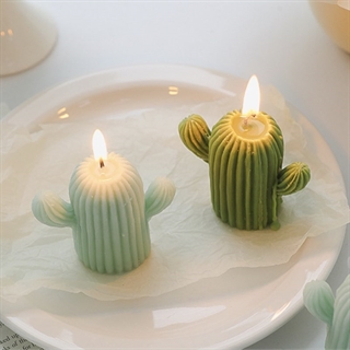Kaktus fyrfadslys med duft - Grøn eller lysegrøn