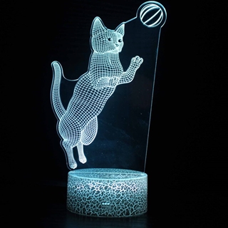 3D lampe med legende kat og bold 16 farver fjernbetjening
