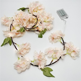  Kirsebærblomst LED lyskæde med blade – champagne –1,8 m, 10 lys 