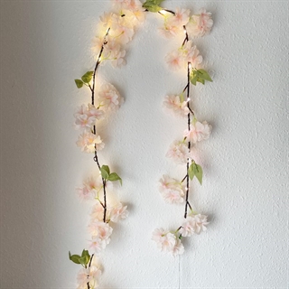 Kirsebærblomst LED lyskæde med blade – champagne –1,8 m, 10 lys 