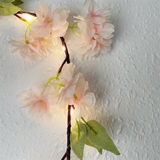 Kirsebærblomst LED lyskæde med blade – champagne –1,8 m, 10 lys 