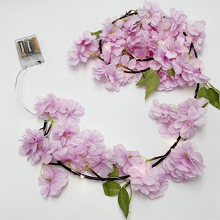 Kirsebærblomst LED lyskæde med blade – lys lilla –1,8 m, 10 lys
