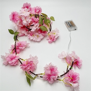 Kirsebærblomst LED lyskæde med blade – lys pink –1,8 m, 10 lys