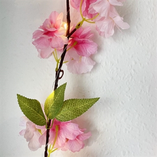 Kirsebærblomst LED lyskæde med blade – lys pink –1,8 m, 10 lys