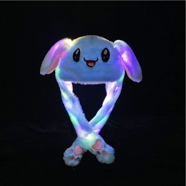 LED blå kanin hat med hoppeører og multifarvetlys