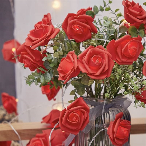 LED lyskæde med røde roser - 1,5 m, 3 m