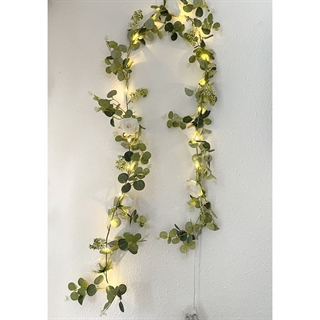 LED lyskæde med blomster og eukalyptus blade -1,9m 20 lys