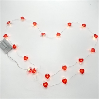 LED lyskæde med røde hjerteklemmer - 2 m 20 lys