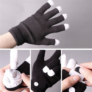 LED sort handsker med multifarvet fingerlys