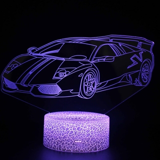 3D LED lampe med superbil – 16 farver og fjernbetjening