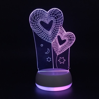 3D lampe med hjerter - Dæmpbar