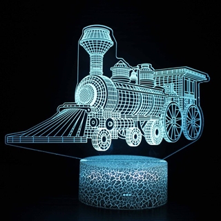 3D LED-natlampe med togmotiv – fjernbetjening og skiftende farver