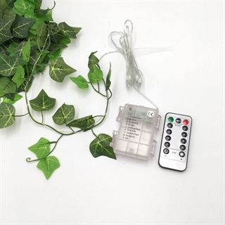 LED lyskæde med efeu blade - 10 m 100 lys med fjernbetjening