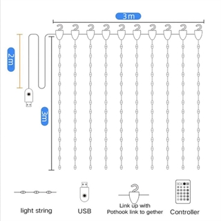 LED gardin med fjernbetjening -16 farver-3X3M