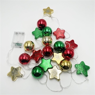 LED julelyskæde med stjerner og kugler – 3m