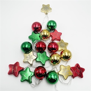 LED julelyskæde med stjerner og kugler – 3m