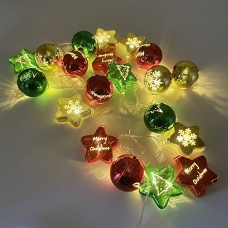 LED julelyskæde med stjerner og kugler – 3 m