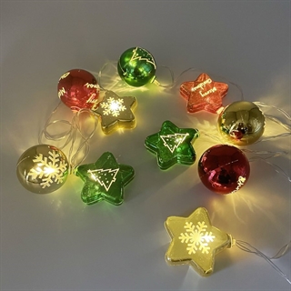 LED julelyskæde med stjerner og kugler – 3 m