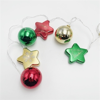 LED julelyskæde med stjerner og kugler 