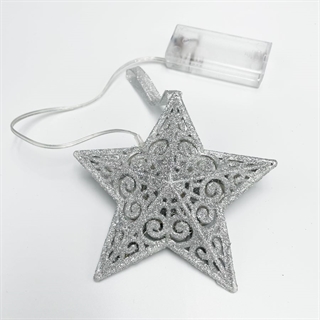 LED-julestjerne med glimmer til julepynt - sølv