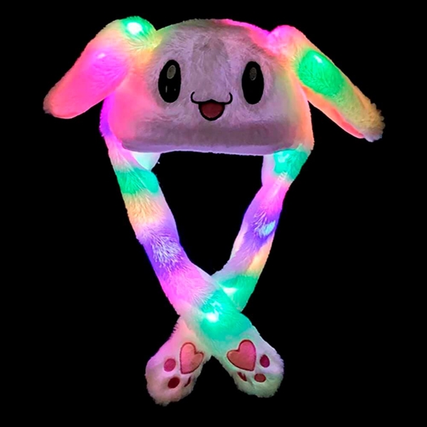 LED hvid kanin hat med hoppeører og multifarvet lys