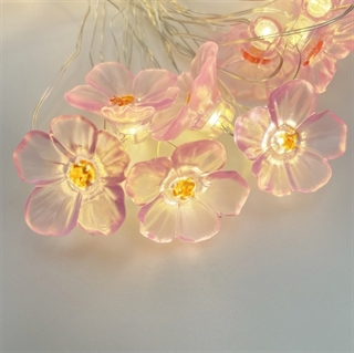 LED kobber lyskæde med kirsebærblomster - lyserød