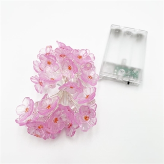 LED kobber lyskæde med kirsebærblomster - batteridrevet - 3 m 30 lys - lyserød