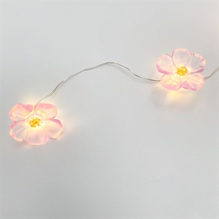 LED kobber lyskæde med kirsebærblomster - batteridrevet -Lyserød