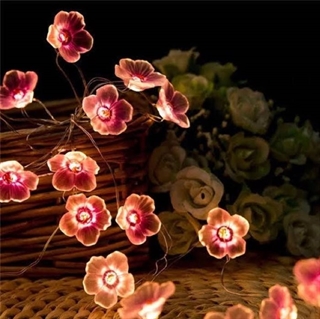 LED kobber lyskæde med røde kirsebærblomster - 2 M 20 lys